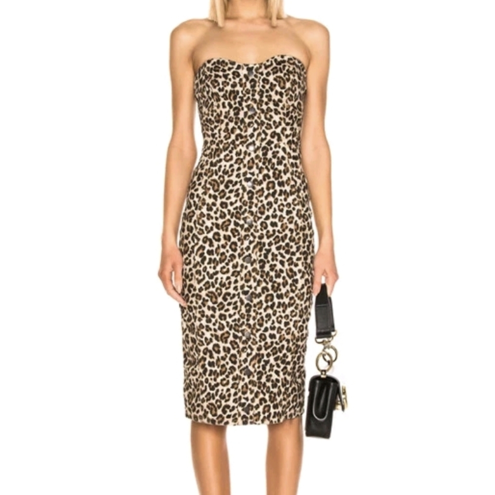 Veronica Beard Liza Dress Strapless Denim Animal Print Sz 6 Like New!!!